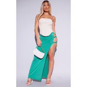 Bright Green Slinky Cut Out Split Side Maxi Skirt